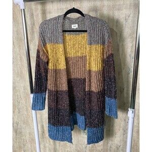 BKE Open Cardigan Sweater Colorblock Small Soft Eyelash Knit Boho Western